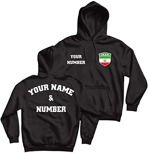 lepni.me Kapuzenpullover Iran Fußball Sweatshirt mit Ihrem Namen und Nummer | Iranische Flagge Abzeichen Personalisierte Trikot WM 2022 (XL Schwarz Mehrfarben)