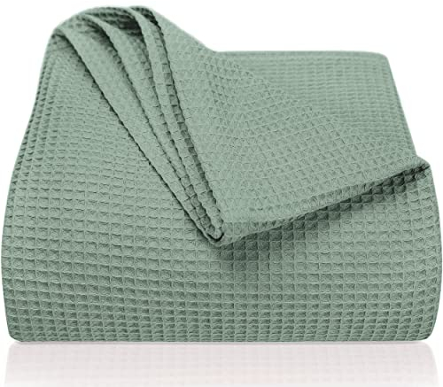 LAYNENBURG Manta para Sofá Verano 150 x 200 cm - Waffle Pique 100% Algodón - cocha Ligera de Verano - Manta de algodón como Manta de Cama, de sofá - Manta de sofá aireada (Verde Menta)