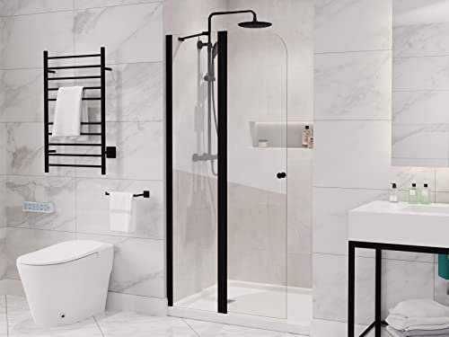 ANZZI 72 x 33.5 Frameless Swinging Shower Door, Resistance Free Hinges for Smooth Opening and Closing, Reversible Installation, Clear Tempered Glass in Matte Black Finish (SD-AZ14-01MB)