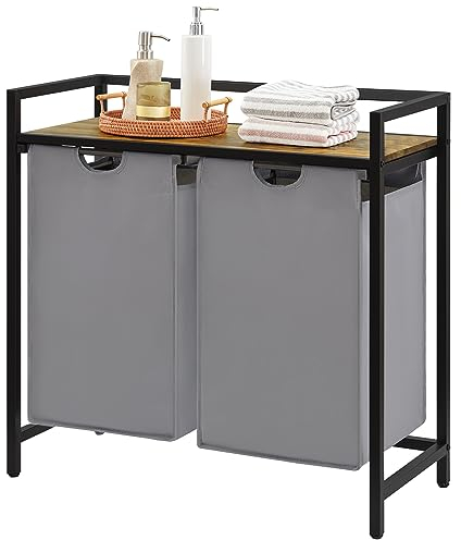 Lifewit Wäschekorb 2 Fächer, 95L/47,5x2L Wäschesammler mit Ablage, Laundry Baskets mit herausziehbaren Säcken, Wäschesortierer Schmutzwäschebehälter für Waschküche, Schlafzimmer, 76x33,5x72cm Grau