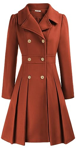 GRACE KARIN Fall Elegant Lapel Double Breasted A Line Pea Coats for Women Orange M