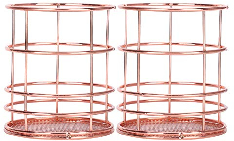 MINGZHE Stifthalter, Rund, Roségold, Schreibtisch-Aufbewahrungskorb, 2 Stück, Stifthalter für Schreibtisch, Make-up-Pinselhalter, Roségold, Metalldraht, Bleistiftbecherhalter, Metallgeflecht, Make-up-