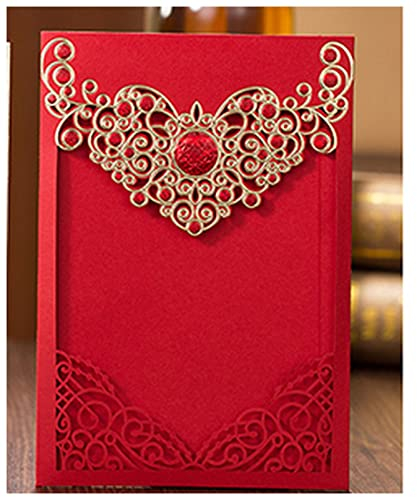 DUnLap Grußkarte 50 Stücke Rotgold Laser Crown Blume Hochzeitseinladung Grußkarte Umschlag Hochzeit Ereignis Partei Dekoration Grußkarte hochzeit (Color : Red outside card, Size : 127 x 185 mm)