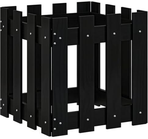 Hochbeet aus Holz, Lattenzaun Design Blumenbeet Blumenkasten Pflanzkasten Pflanzbeet Gartenbeet Pflanzkübel für Garten & Balkon, Schwarz 40x40x40 cm Kiefernholz