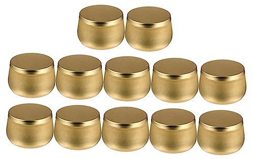 DECHOUS 12pc 8oz Round Tinplate Tea Can Lid, Sundries Storage Jars for Jewelry Organizing, Gold Color Large Capacity Containers for Home and Craft Storage