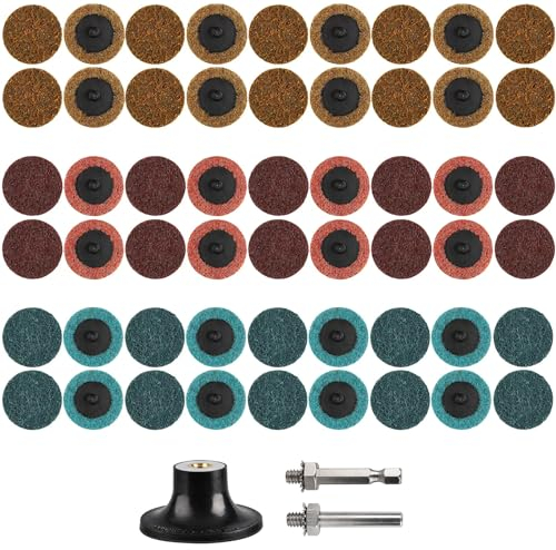 Shineboc 57 Stück Schleifscheiben Set, 50mm Roloc Schnellwechsel Scheiben mit 1/4 Padhalterschaft für Stabschleifer Oberflächenentrostung, Schleifen, Polieren, Rostfarbe