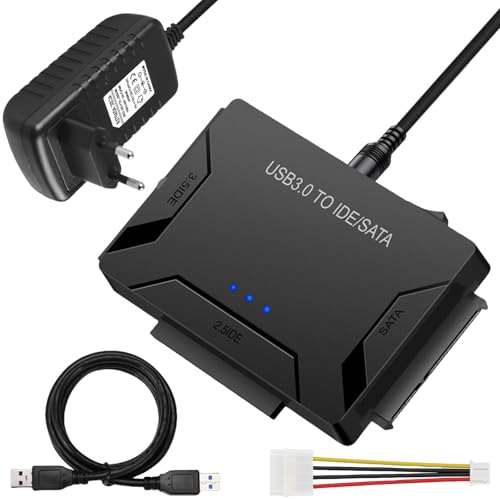 Aicharynic Adattatore USB 3.0 a SATA e IDE con interruttore di alimentazione per disco rigido da 2,5 e 3,5, compatibile con Windows XP/Vista/7/10/Mac OS