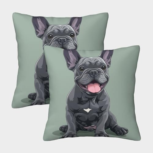 DCABEIOOE Französische Bulldogge 2er Set Tier Canine Cute Zierkissen Für Sofa Schlafzimmer Couch Kissenbezüge, Garten 50x50cm