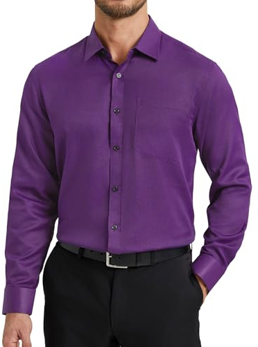 HISDERN Chemise Homme Manches Longues en Coton Régulière Chemises Formelle pour Hommes de Couleur Unie Boutonnées Décontractée avec Poche S-4XL