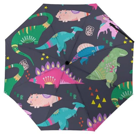 YBQLNP Kompakter Reise Regenschirm Farbe Dinosaurier Taschenschirm Automatisch Auf Und Zu Faltbarer Sonnenschirm
