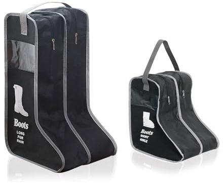 2 Pack Portable Boots Storage Bag, Tall/Short Boot Carry Bag Boots Organizer, Shoe Bags for Storage and Travel Dust Proof Travel Shoe Bags for Packing (Black)