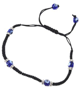 LIFKOME Bracelet Tissé Ajustable Perles D'œil Noir, Fait Main en Alliage et Corde, Symbole de Chance, Style Simple et Mode pour Adulte et Adolescent, Anniversaire