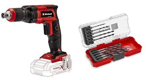 Einhell Atornillador de obra en seco con batería TE-DY 18 Li-Solo Power X-Change (iones de litio,18 V, 4000 min-1, tope de profundidad, sin batería ni cargador, E-Box) + E-Case S Brocas 10P