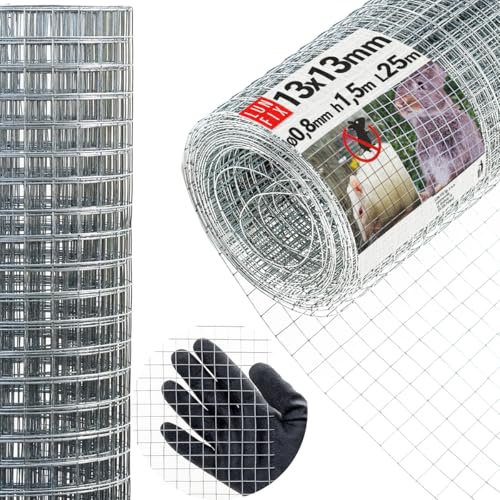Drahtgitter feinmaschig 13x13 mm 0,8 mm 1,5x25 m 150x2500 cm | Wühlmausgitter Kaninchendraht Hasendraht Mäusegitter Volierendraht Rödeldraht Kaninchenzaun Metall Hasengitter Gitter