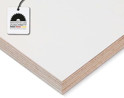HausFux Multiplex-Platte nach Maß - 1,8 cm starkes Birken-Sperrholz, beidseitig melaminharzbeschichtet, feuchtigkeitsresistente Oberfläche - Handwerker-Qualität - Maßanfertigung (Weiß, 80 x 50 cm)