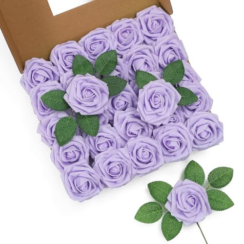 LEUCHTAMOR 25 rose artificiali in schiuma, lilla, realistiche al tatto, per bouquet da sposa, centrotavola, composizioni floreali, decorazioni per feste, decorazioni per la casa