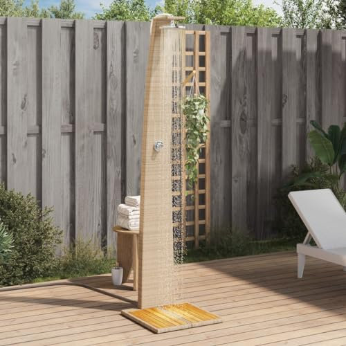 LLEZKBR Furniture Select-Ducha de exterior beige 55 x 60 x 224 cm, polirratán y madera de acacia