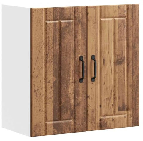 vidaXL Lucca Kitchen Wall Cabinet - Old Wood Engineered Wood Storage Unit, 60x31x60 cm, Glass Doors, Wall Mounted Design, Modern Style