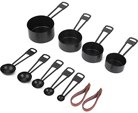 Set di Strumenti Essenziali per Cucinare in Misurino per caffè, Misurino per Latte in Polvere, Set di Misurini Neri da 9 Pezzi