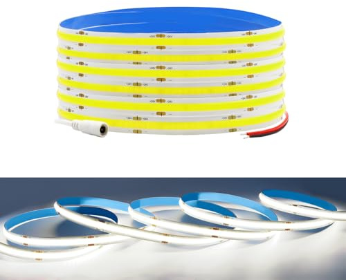 Arotelicht 2M COB LED Streifen 6000K Kaltweiß, 24V 640 LEDs, 8mm Breite, 5cm Schneidbar, IP20 Innenbeleuchtung für Regale Schränke Dekor (Selbstklebend)