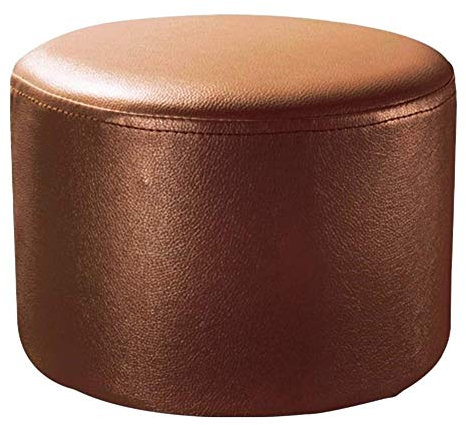 Runder Leder-Pouf, Ottomane, Fußhocker mit Massivholzsockel, Braun, 29 x 29 x 19 cm