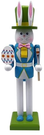 Easter Nutcracker, 12 Inch Wooden Bunny Nutcracker Figurines Easter Decorations, Bunny Decor Spring Festival Party Gift