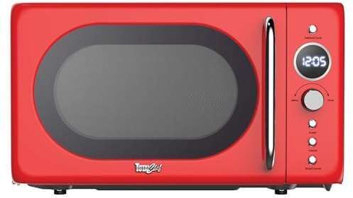 Total Chef Microwave Oven 20L Retro 700W Mini Ovens Digital LED Display 8 Preset Modes 5 Cooking Power Levels 60 Min Timer Turntable Removable Glass Countertop Freestanding Small Microwaves Red