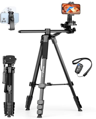 Nineigh 75 Phone Tripod Stand, Overhead Tripod for iPhone with Remote, Portable Horizontal Mount for Video, Live Streaming & Vlogging, Compatible with iPhone Camera