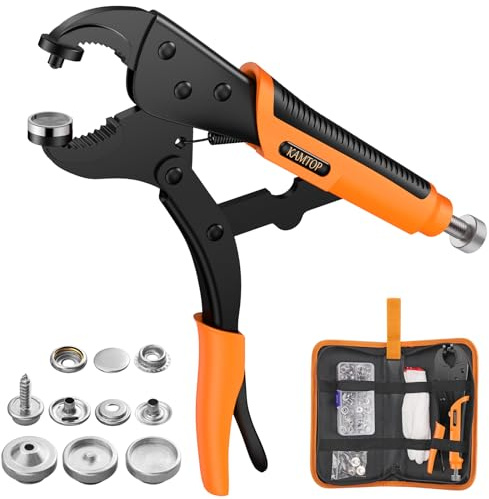 Kamtop Alicates Para Broches a Presión de Acero con 3 Moldes Intercambiables y 30 Juegos de Botones Metálicos Kit de Herramientas para Cuero Lona Ropa Manualidades con Bolsa de Almacenamiento Guantes