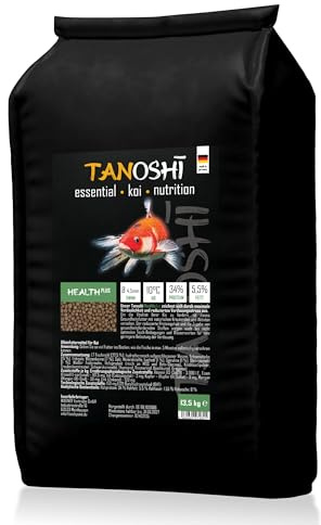 Tanoshi Koifutter - Health Plus - 4,5mm 13,5 kg | Schwimmendes Gesundheitsfutter für Koi | maximale Verdaulichkeit und wenig Verdauungsstress | mit Kräuterölen und Aktivton | ab 10°C