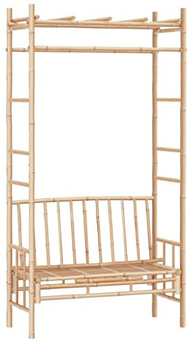 Banc de jardin avec pergola, 116 cm, en bambou et acier galvanisé, siège de jardin durable, pour terrasse et jardin, parfait pour les petits et grands jardins
