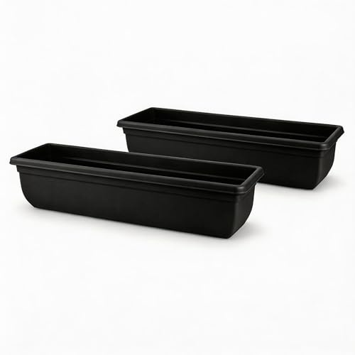 SIDSONS 2 X Plastic Garden Trough Long Window Planter Flower Box Plastic Vegetable Planters Flower Pot Herb Planter Box Windowsill Patio Garden Home Decor Black 60CM, BL-6-0