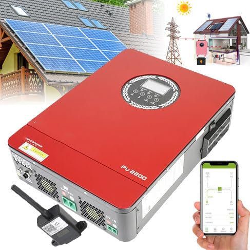 MPPT Onduleur solaire hybride 1,8 KW-12 V/3 KW-24 V – Onduleur/chargeur solaire avec surveillance WiFi, 4 modes de charge, contrôleur de charge 80 A