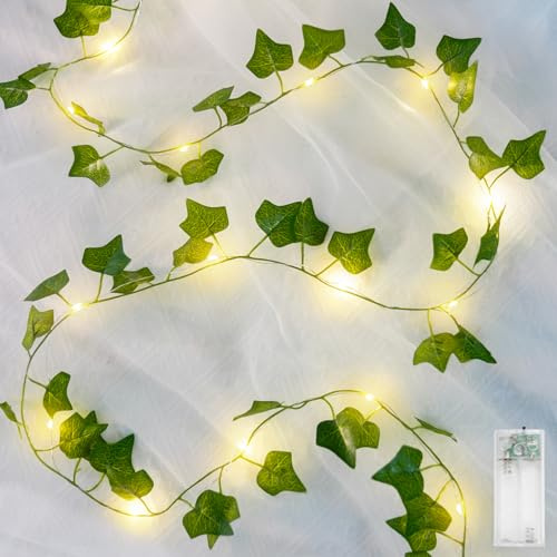 suddus Vines with Lights Battery Operated, 20 LED 6.56FT Fairy Lights Leaves with Timer, Ivy Vines String Lights for Bedroom,Classroom,Dorm, Wall, Garden, Party, Christmas, Wedding Decor (Warm White)