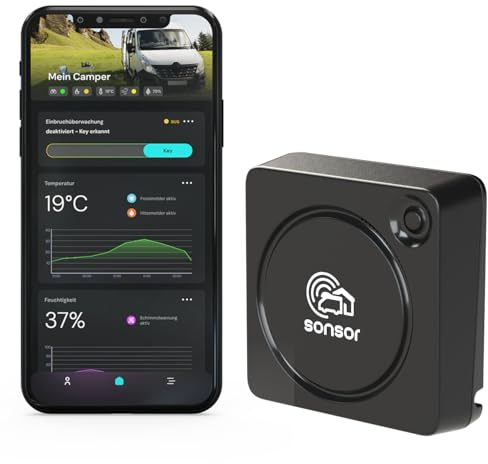 sonsor - Mobile Alarmanlage mit LTE, GPS-Ortung & kostenloser App für Wohnmobile, Vans, Garagen, Gärten oder Werkstätten (schwarz)