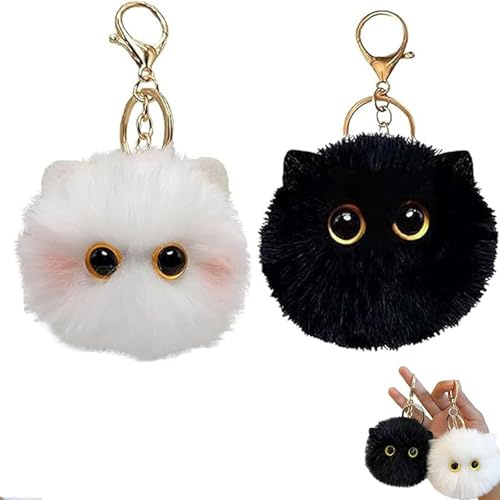 YQYCE 2 Stück Schlüsselanhänger Katze Plüsch, Niedliche Katzen Schlüsselanhänger, Weiche Plüsch Schlüsselanhängers Für Taschen Und Schlüssel, Süße Geschenkidee Für Tierliebhaber (Weiß + Schwarz)