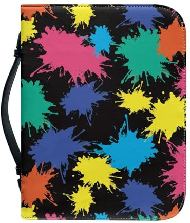 Bibel Hülle Tasche Bunte Muster Große Pu-Leder Buchhülle Für Damen Und Herren, Vielseitige Buchschutz Mit Griff, Reißverschluss, Taschen Und Stiftfächern 30.5x6.1cm