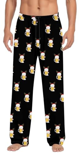Schlafhose Herren Lang Weihnachten, Weihnachtspyjama Hose Herren Baggy mit Druck Rentier Schlafanzug Hose Ugly Haushose Winter Weihnachtshose Lustig Weiches Dehnbaren Loungehose