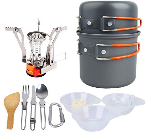 Maceta portátil de camping con aleación de aluminio, plegable, bolsa de malla de acero inoxidable para picnic, senderismo, mochilero, pesca, abrasión a alta temperatura