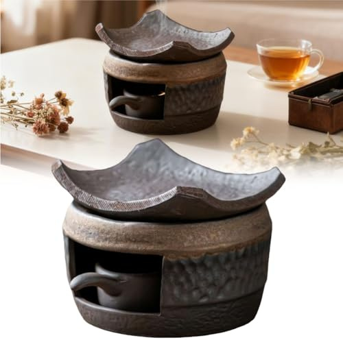 Set di scaldavivande in ceramica, bruciatore per aromaterapia al cedro e zen, con olio essenziale per aromaterapia, realizzato a mano in ceramica per candele e candele con porta tealight, per