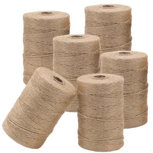 NAMYEUT Lot de 6 cordes de jute de 2 mm de long - 90 m de long - Marron naturel - Pour le bricolage, la suspension de photos, l'emballage