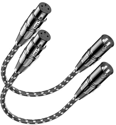 XLR Cables 0.3m/1ft 2 Pack, Nylon Braided XLRs Male to Female Microphone Cable, XLR to XLR Balanced 3-Pin OFC Short Mic Lead for Studio, Mixer, Speaker, Recording and PA System