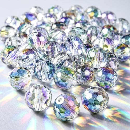Baiinjiene 100 Stück Glasperlen 10 mm, Facettierte AB Perlen zum Auffädeln | Facettierte Kristallperlen Mit AB Farbe, Runde Perlen Und Tropfenperlen Mit Loch Für Armbänder Halsketten