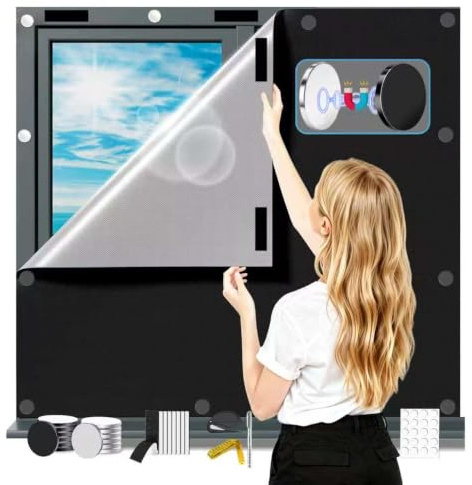 Fenster Verdunkelung Magnetisch ohne Bohren 200x145 cm Magnetverschluss Abnehmbarer Sonnenschutz UV Schutz hitzeschutz für den Innenbereich Urlaub Dachfenster Dachschrägen Dreiecksfenster und mehr