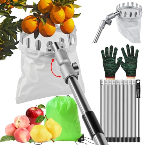 YADODO Obstpflücker mit Teleskopstiel Apfelpflücker 4.4m Obstpflücker für Kirschen Kirschenpflücker mit Teleskopstiel Kirschpflücker mit Teleskopstiel Zitrus Birnen Kirschen Pflücker Pflaumenpflücker