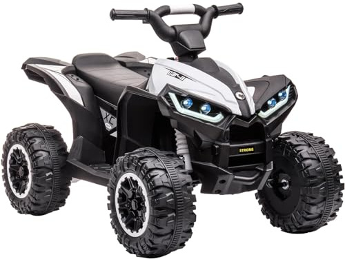 Acekool 12V Electric Quad Bike for Kids, Ride on Car ATV Toy | 2 Motors, Forward & Reverse Functions, LED Lights, Music, Horn, Remote Control, for Ages 3-8 Years, White