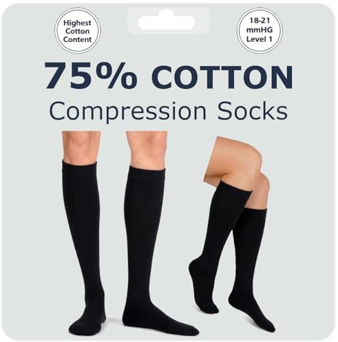 Kensington Compression Socks 18–21 mmHg for Women & Men – Graduated Medical Compression Stockings for Circulation & Swelling Relief – Breathable Cotton Flight Socks for Travel & Pregnancy Size 6-8