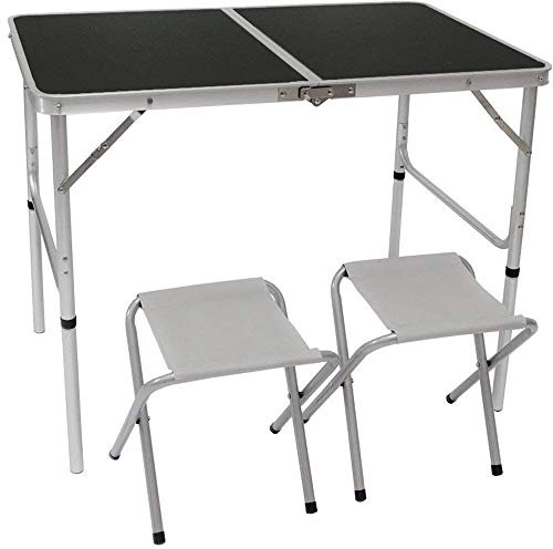AMANKA Tavolino da PIC-nic incl 2 Sgabelli Tavolo da Campeggio 90x60x70cm Altezza Regolabile Pieghevole Formato Valigia Grigio Scuro