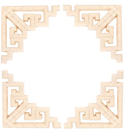 MUXSAM Wood Carved Appliques Onlays, 4-Pack Unpainted Corner Wooden Carvings Embellishments for Mirror Dresser Vanity Cabinet Mantel Picture Frame Update Furniture Decals, 8x8cm/3.15x3.15in