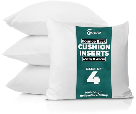 EGYPTO Pack of 4 Cushion Inserts 45cm x 45cm – Soft & Plump 18 x 18 Cushion Insert – Hypoallergenic Cushion Inner – Bounce Back Cushion Pads for Sofa & Couches (Pack of 4-18 x 18)